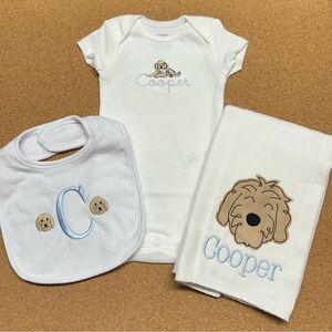Goldendoodle gift set onesie burp cloth and bib custom
Made to order